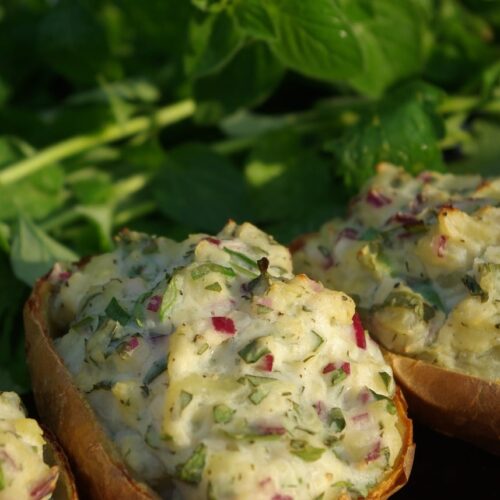 Pommes de terre farcies aux lardons et chèvre